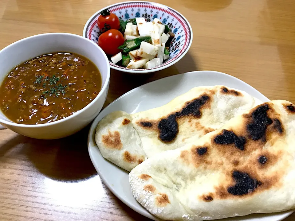 カレーナン&オクラと長芋のおかか和え|sinさん