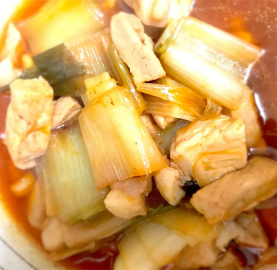 鶏むね肉とネギの甘辛煮|ぽんごさん