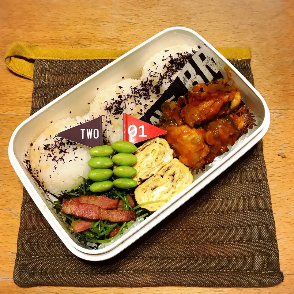 チキンチリソースべ弁当🍱
 #お弁当  #弁当  #中学生男子弁当|ちっくんさん