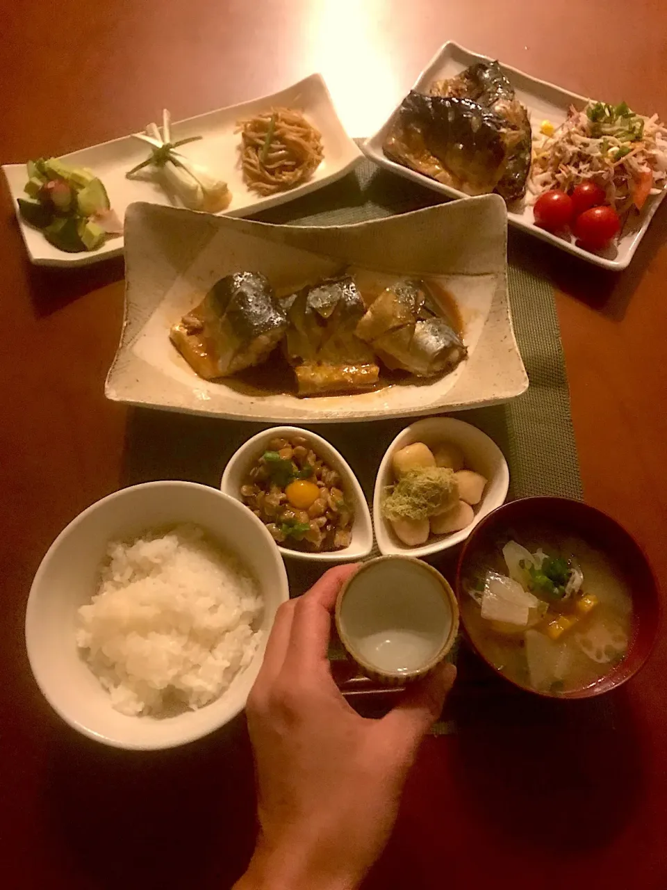 Today's Dinner🍴前菜･鯖の塩焼き&味噌煮･白飯･里芋&おぼろ昆布･もずく納豆･けんちん汁|🌈Ami🍻さん