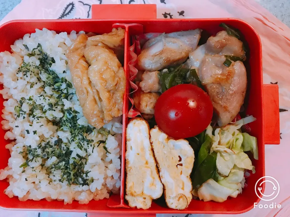 ♫12/22今日のお弁当♫〜鶏のマヨポン焼き、だし巻き卵、キャベツとピーマンの炒め物、揚げの甘辛煮、トマト〜|Satokoさん