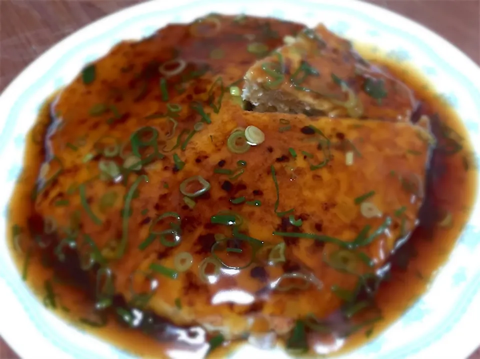 ドデカい鳥つくね  照り焼き風の餡掛け|まるちゃんさん