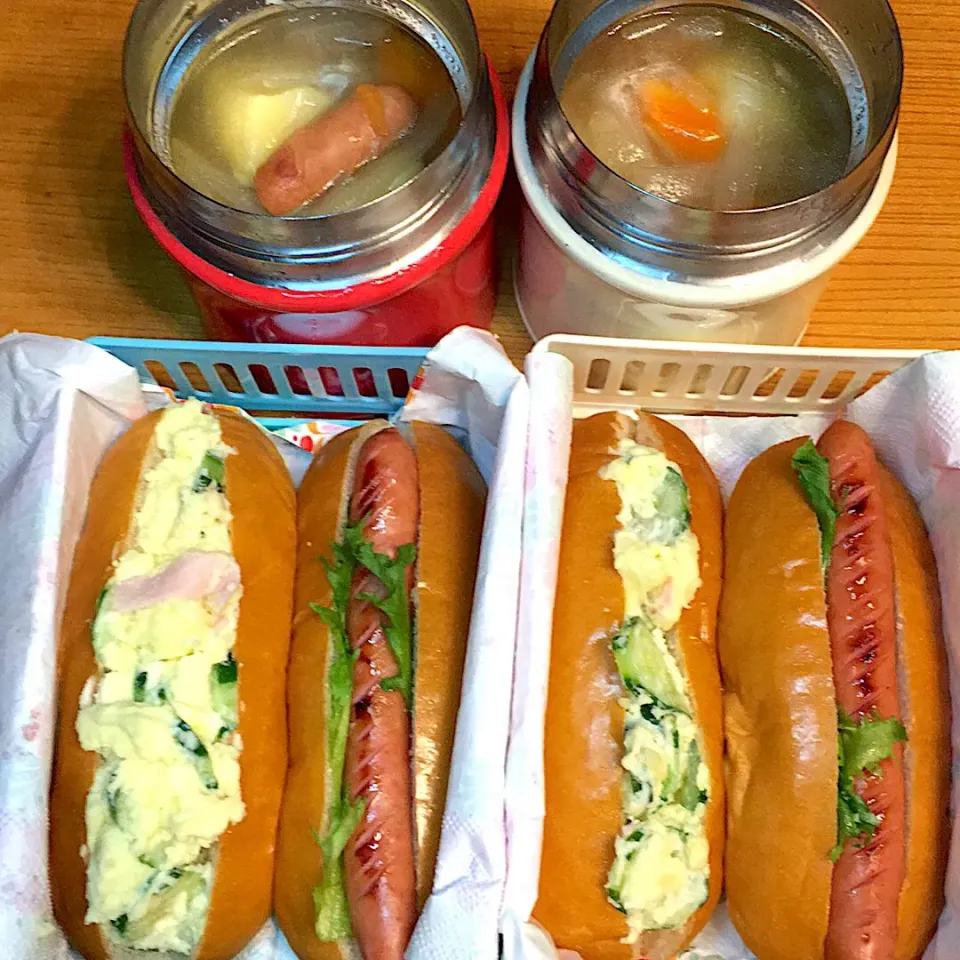 Snapdishの料理写真:ポトフとホットドッグ🌭弁当|ツインズママさん