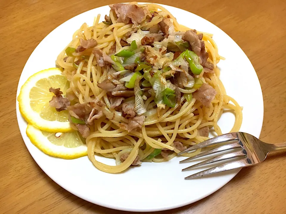 豚肉とネギの和風パスタ|みすずさん