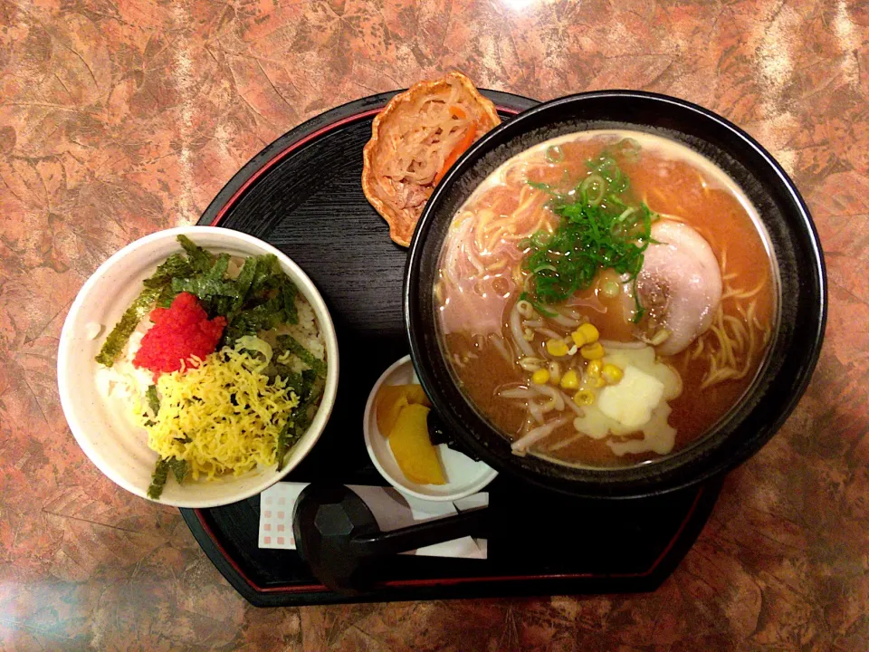 おすすめ定食(明太子ごはんとみそラーメン)|ばーさんさん