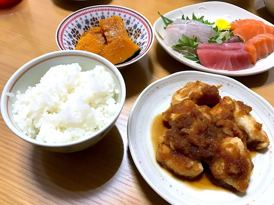 鶏胸肉のみぞれ煮&カボチャ&お刺身|sinさん