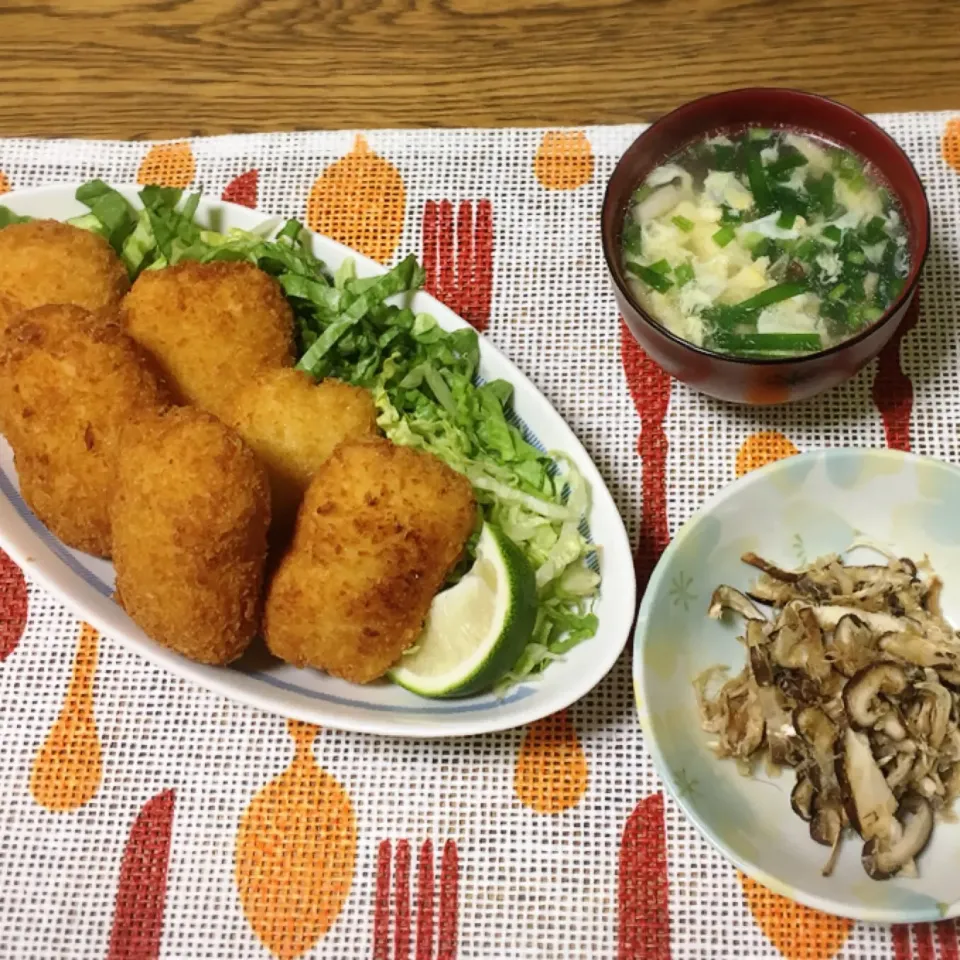 カニクリームコロッケ・ニラ玉スープ・しいたけ焼きびたし|美也子さん