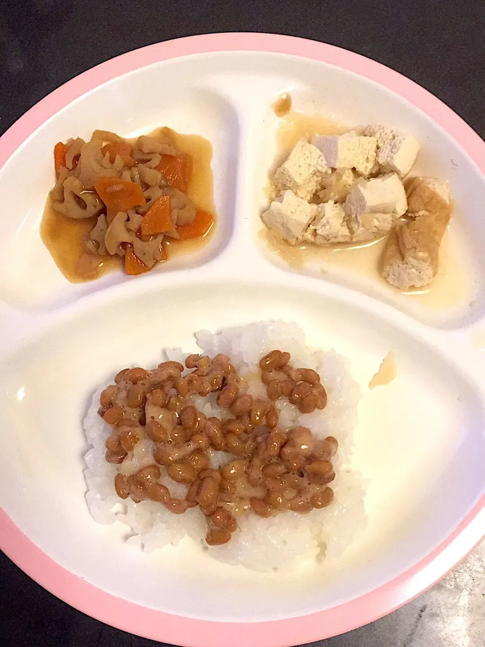 離乳食 夜
・納豆ごはん
・レンコンとにんじんのきんぴら
・厚揚げのみぞれ煮
・梨(写真なし)|ぺろたんさん