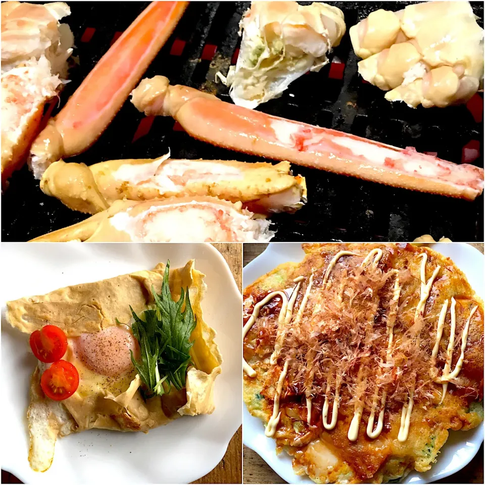 正月3日のごはん‼︎
 #お正月  #ガレット  #お好み焼き #焼き蟹  #蟹  #ふたりごはん  #ふたりぐらし|Yoshinobu Nakagawaさん