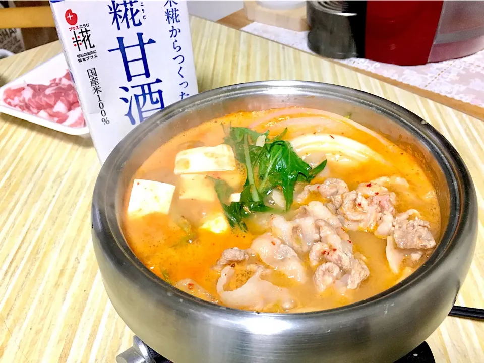 プラス糀  糀甘酒使ってキムチ鍋🍲|くっきいさん