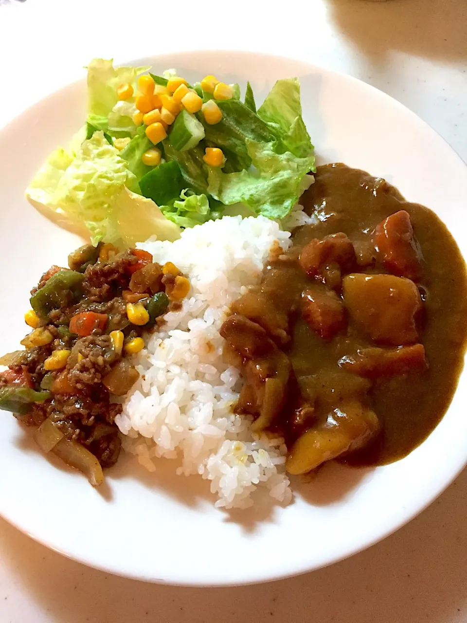 いつものカレーとキーマカレー
二種盛り^ - ^|さちこさん