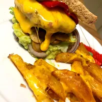 #blackbeanburger #cheddar #cheesefries #vegetarian|impro cookさん