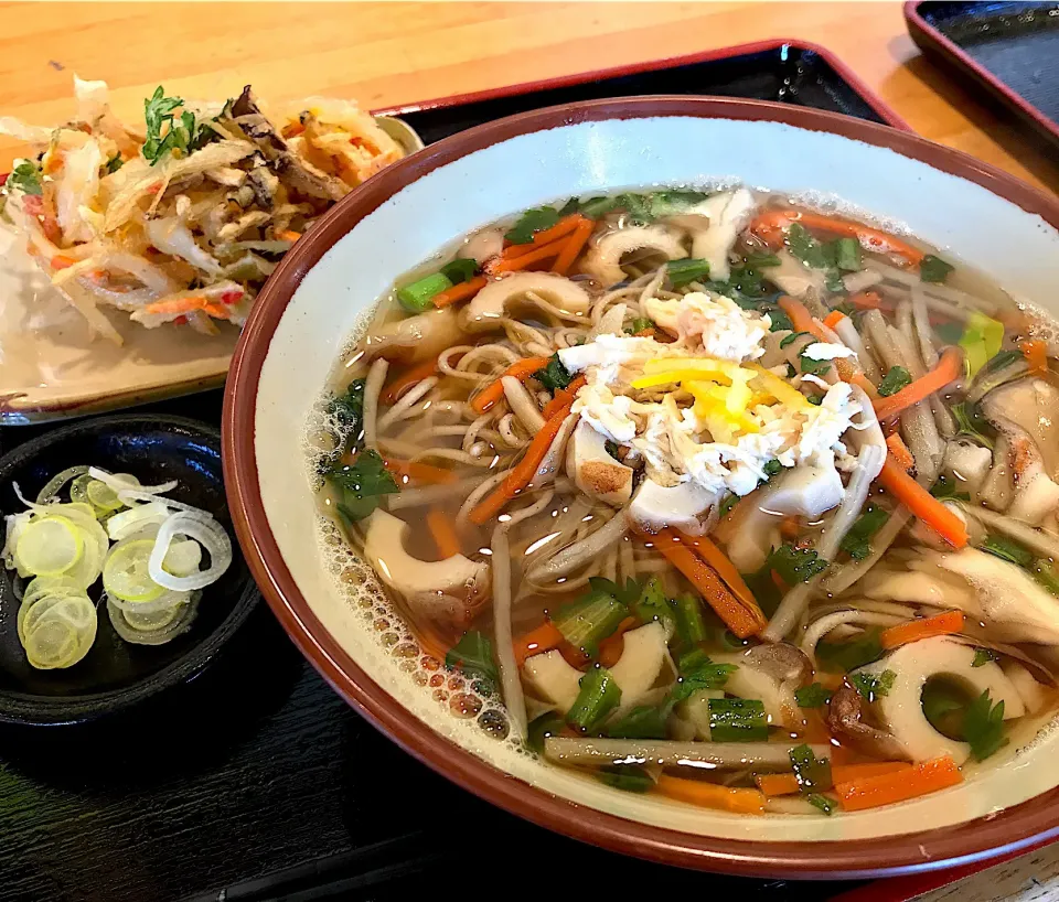 Snapdishの料理写真:昼ごはん   お煮かけ塩蕎麦、野菜かき揚|砂雪さん