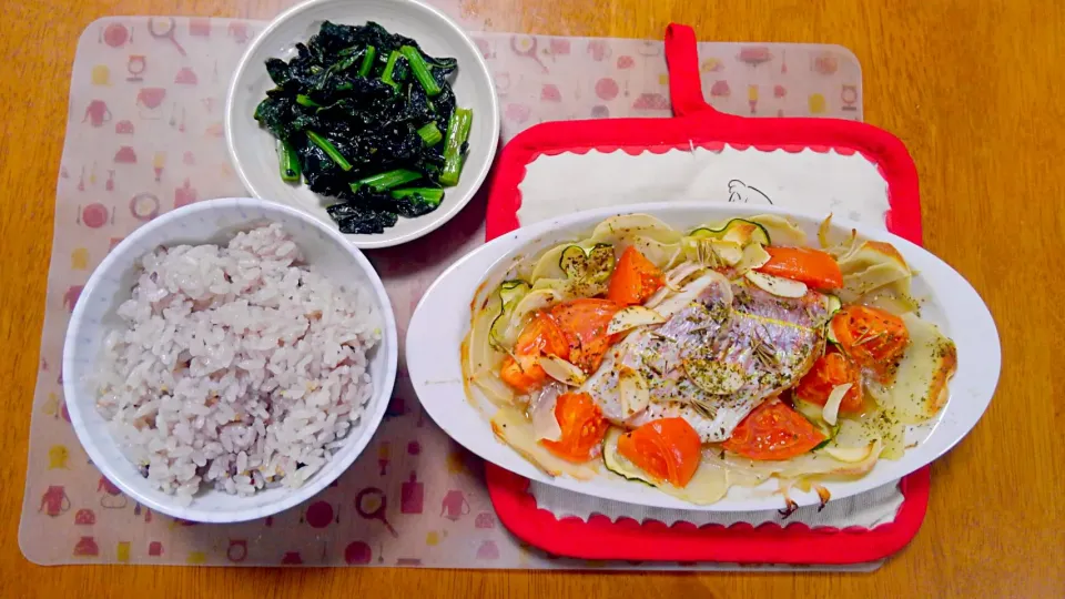 １２月５日　イトヨリのオーブン焼き　ケールのにんにく粉チーズ炒め|いもこ。さん