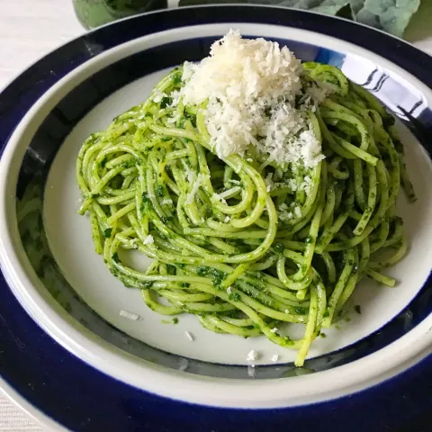 「パルミジャーノ・レッジャーノ（ParmigianoReggiano）」を使ってみたSnapdishの料理・レシピ写真:カーボロネロペーストのパスタ🍝#カーボロネロ#黒キャベツ