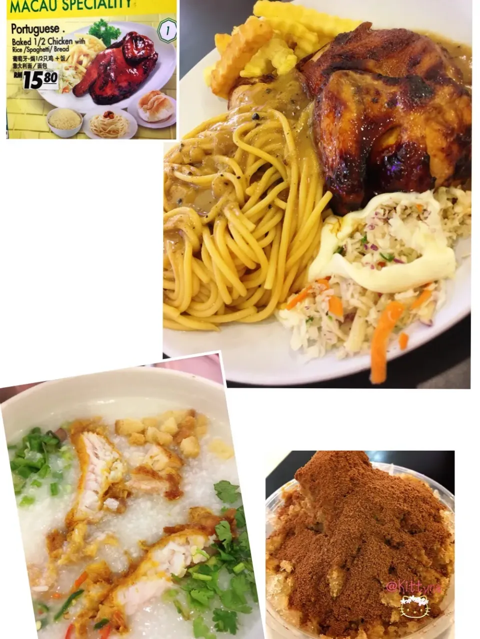 Portuguese-1/2 baked 🐔 & spaghetti 🍝👍🏻
 Yuan Yang congee 🍲
   Milo cendol 🍨|🎀Kittyna🌸さん