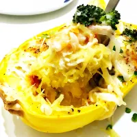 Snapdishの料理写真:今日の夕飯
 #そうめんかぼちゃ#シーフード#グラタン#カロリー控えめ
 #spaghettisquash #creamy #casserole|Annzoo.Kitchenさん