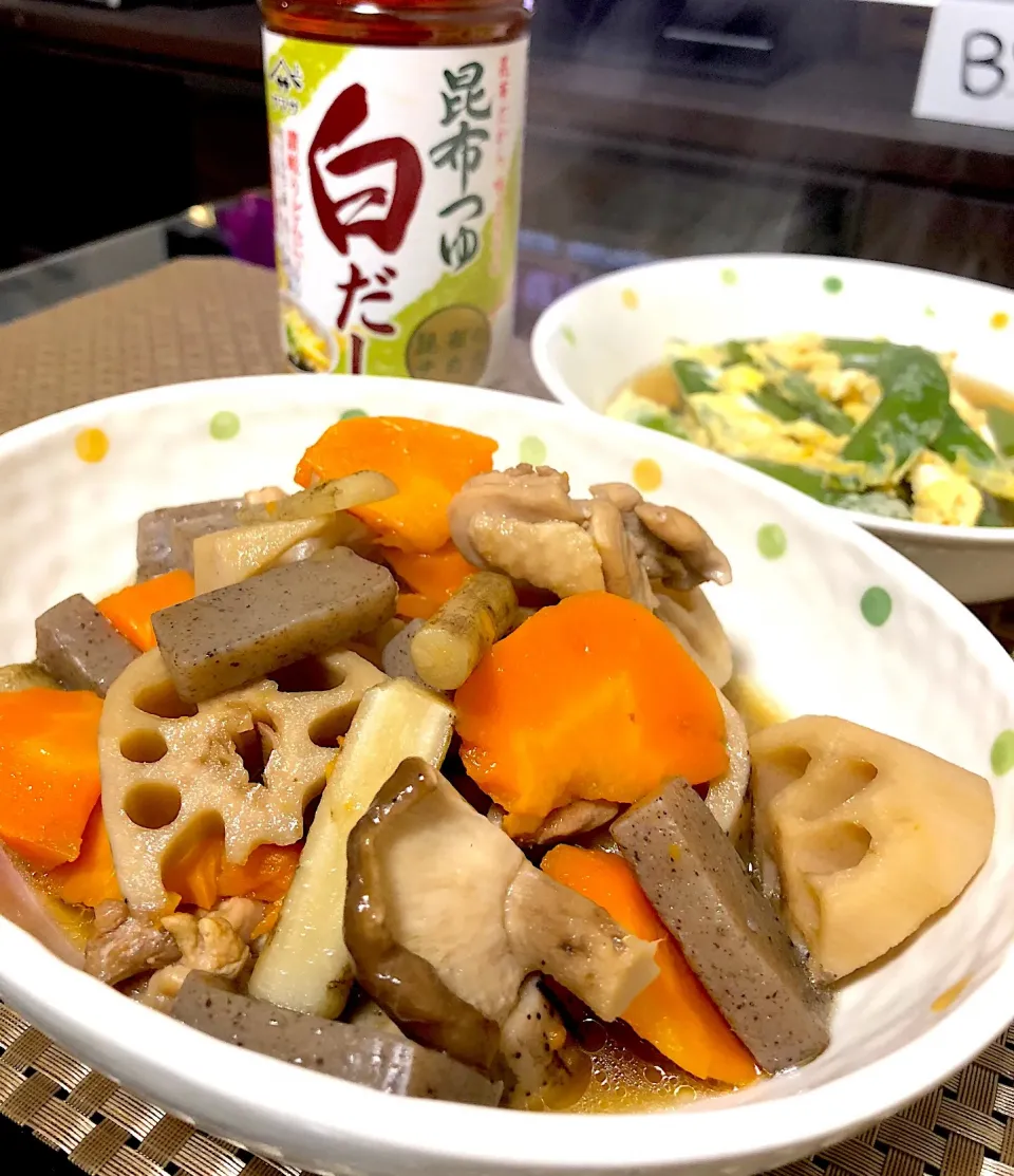 鶏肉と根菜の煮物✨スナップえんどうの卵とじ✨|ゆかりさん