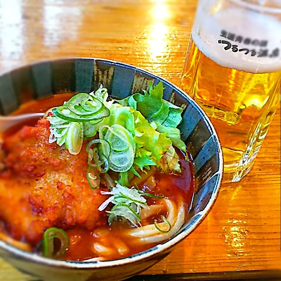 つるつる温泉♨️名物、赤いうどんとビール🍺～(^o^)v|たかたかさん