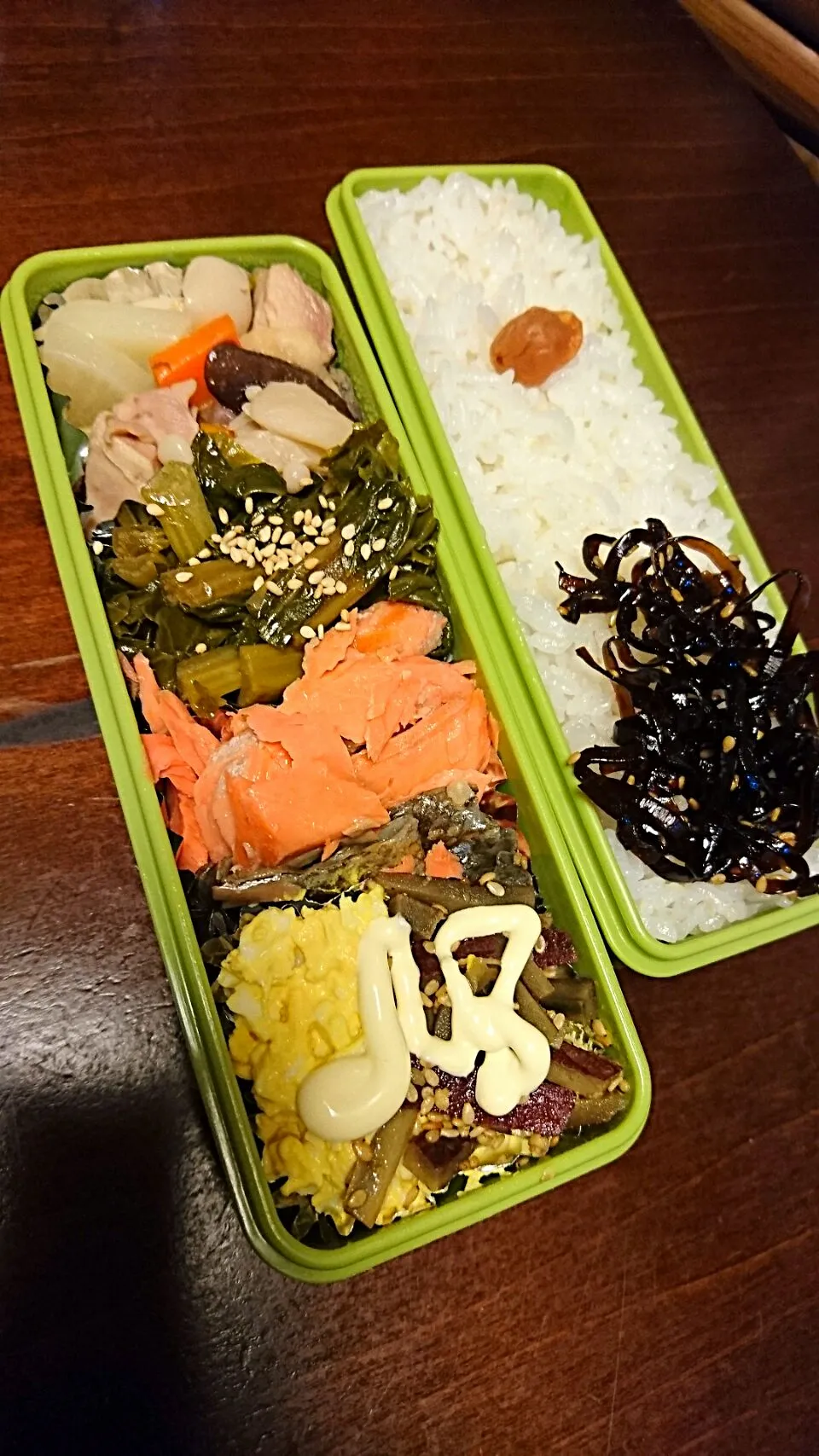 焼鮭と鶏と野菜の炊いたん弁当|りょーさん