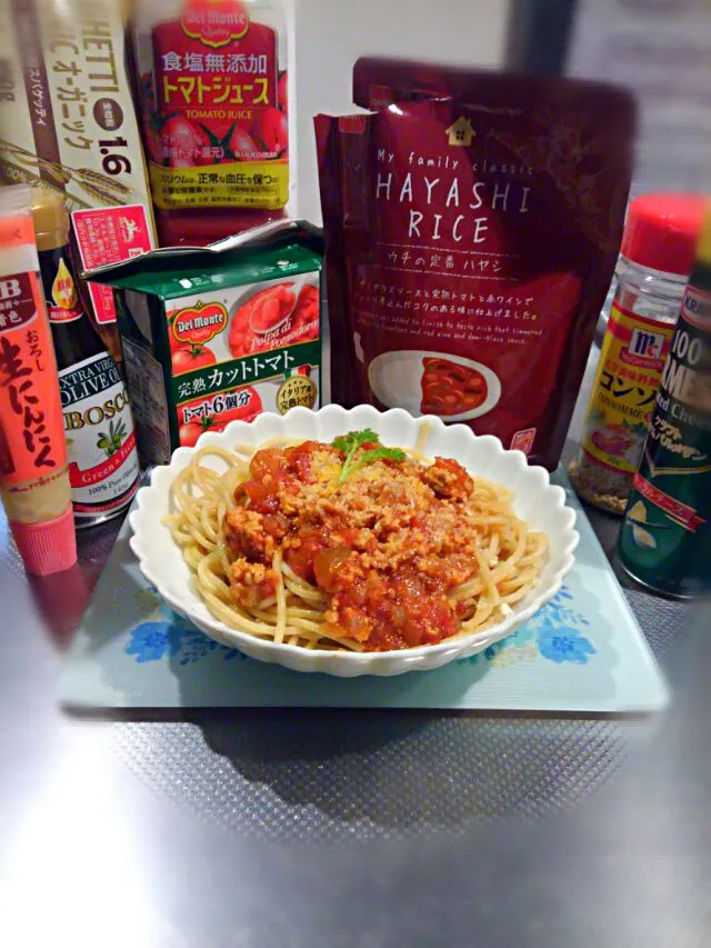 ミートスパ🍝　
 分けて貰ったふるさと納税ポークミンチを利用|みるくここあさん