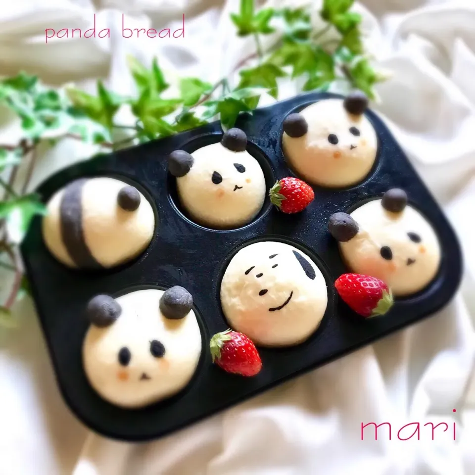 パンダパン🐼
 #手作りパン  #あんぱん  #キャラクター  #スヌーピー  #パンダ  #手作り #マフィン型パン|まーり（@mariyuiren）さん