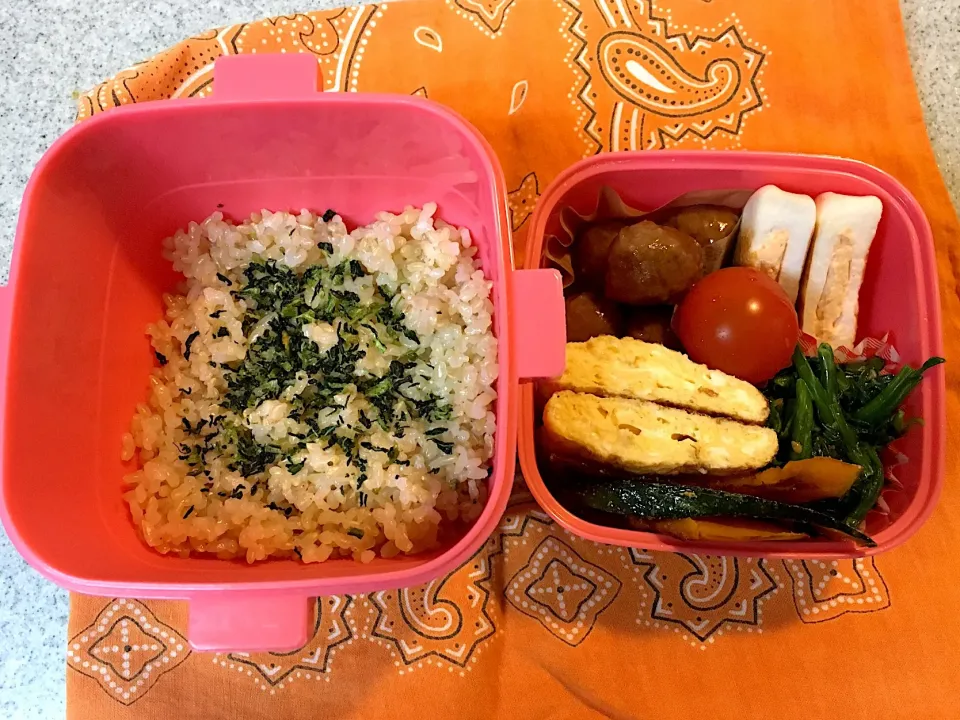 ♫1/15今日のお弁当♫〜ミートボール、だし巻き卵、明太マヨはんぺん、ほうれん草のゴマドレ和え、焼きかぼちゃ、トマト〜|Satokoさん