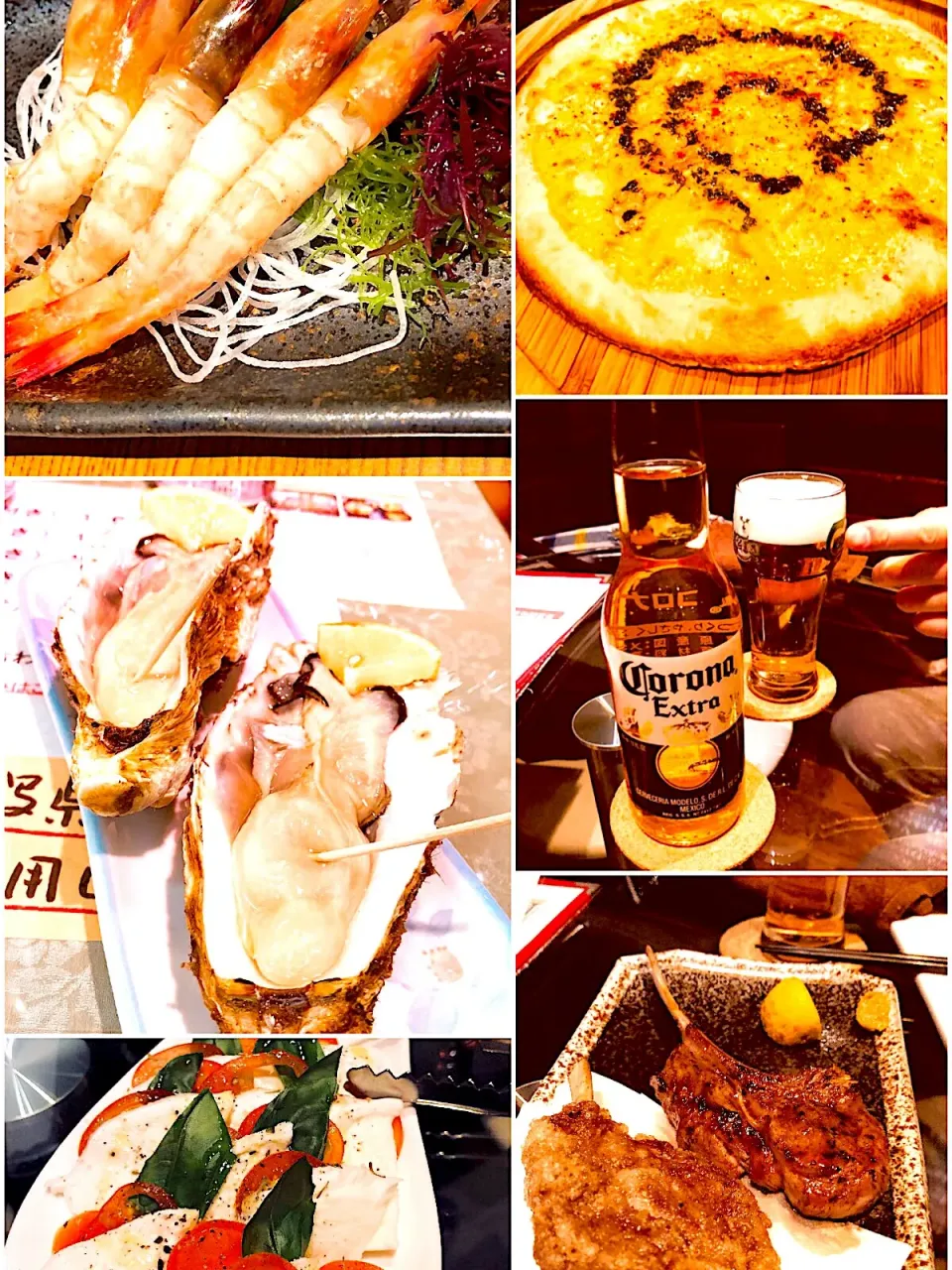 Snapdishの料理写真:昼飲み🍺生ガキ南蛮エビやラムチョップなど|Perritoさん