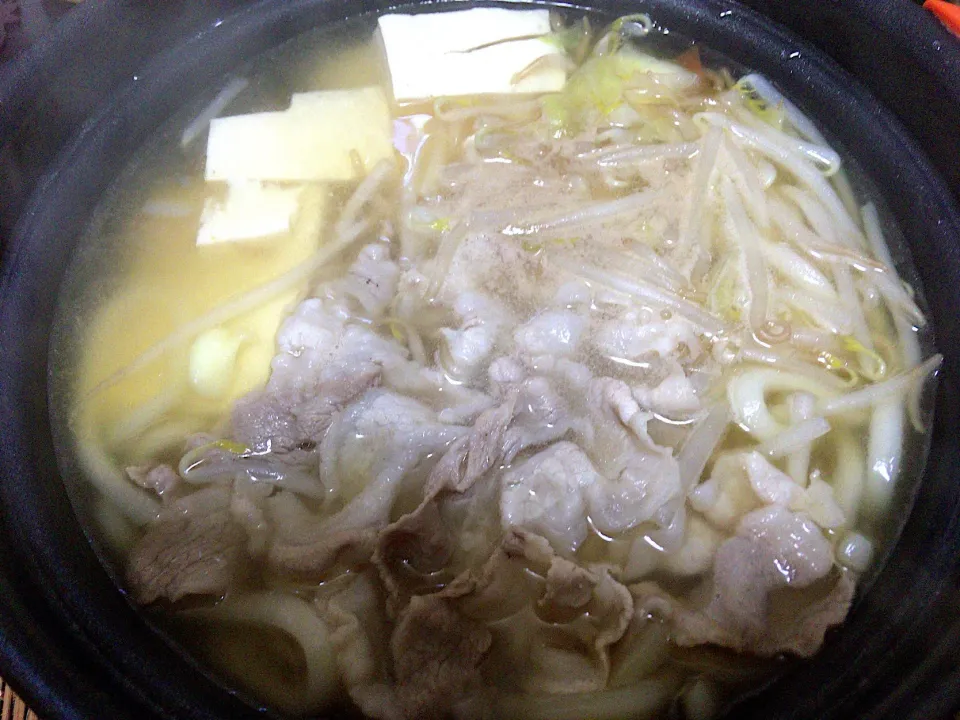 豚肉うどん豆腐鍋|ばーさんさん