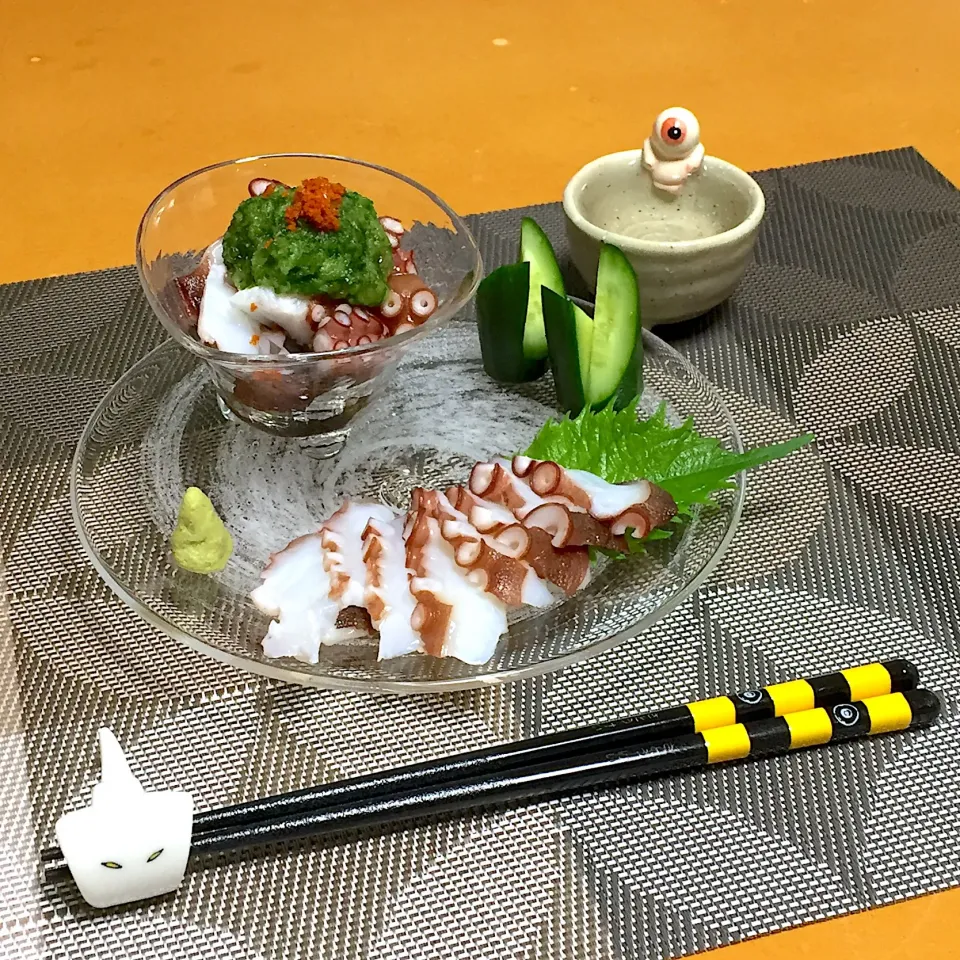 Snapdishの料理写真:タコの刺身とタコのみどり和え!  (^-^)|Kei Satoさん