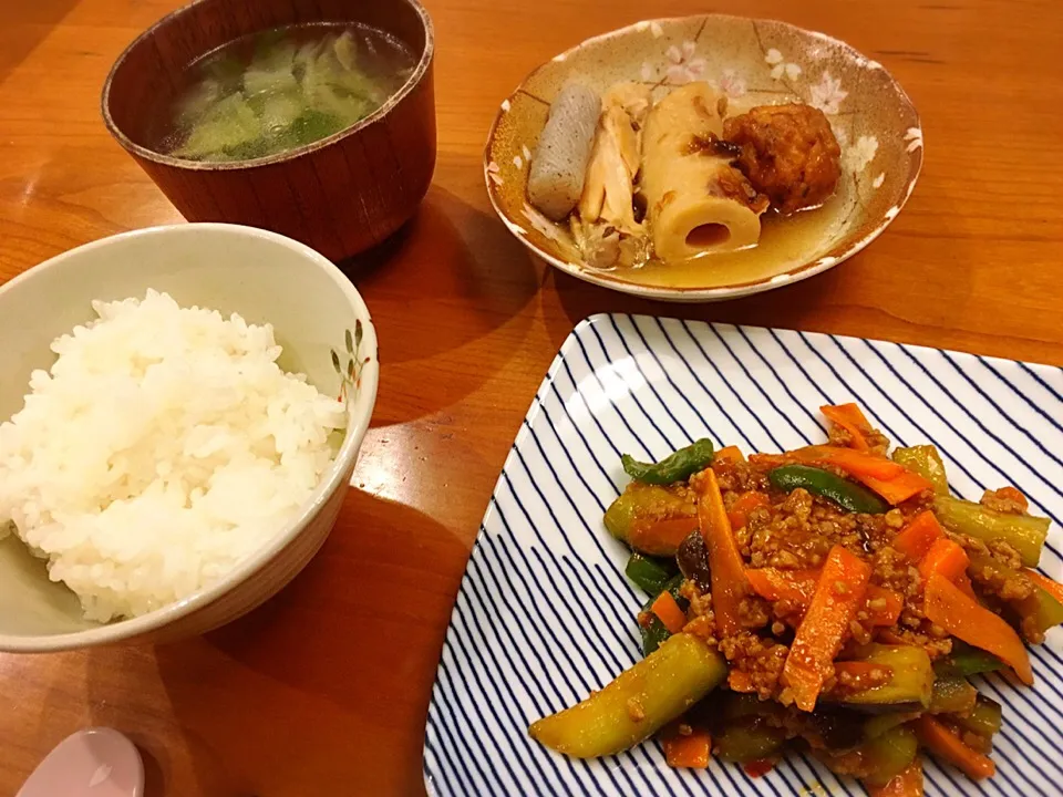 1/16 夕飯♪  麻婆茄子  おでん 白菜とセロリのスープ|ikukoさん