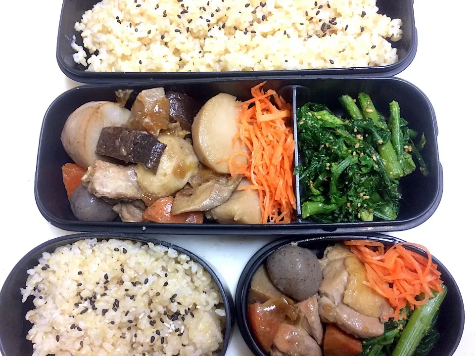 #今日のお弁当 筑前煮、人参の甘酢漬、春菊のごま和え|Victoryageさん