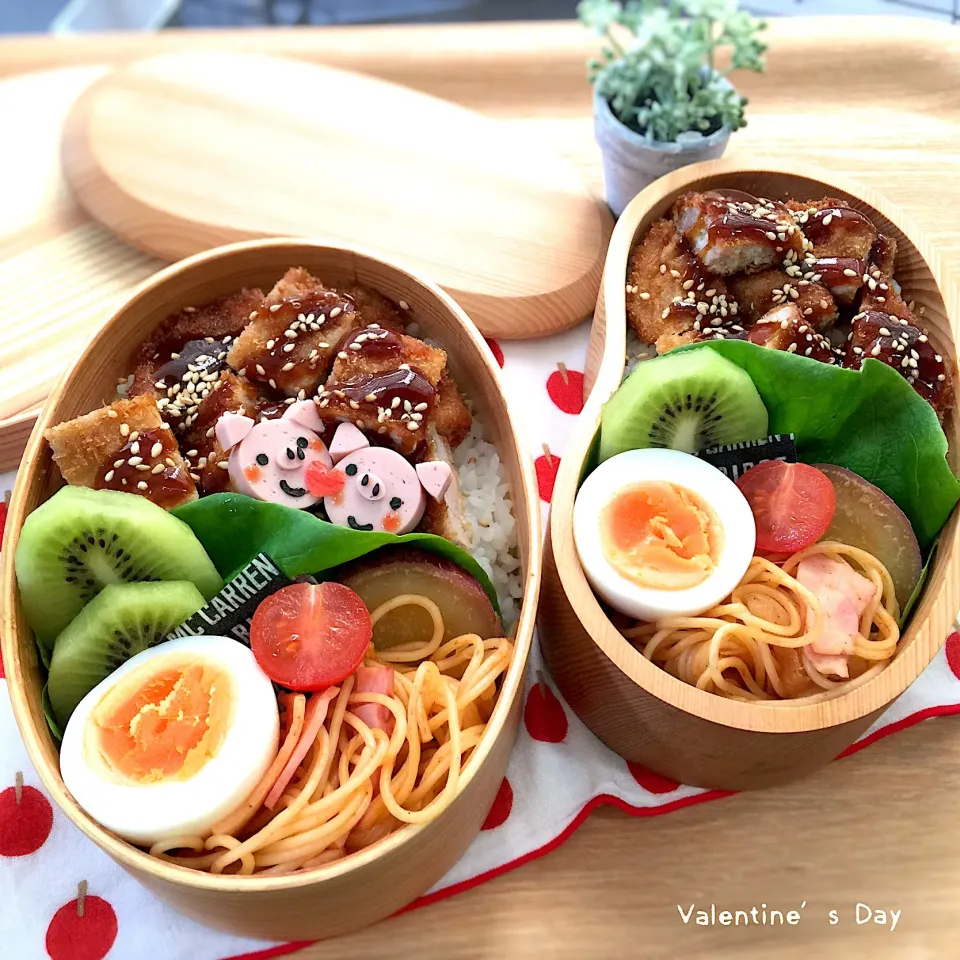 Snapdishの料理写真:バレンタイン♡とんかつ弁当|yokkoiroさん