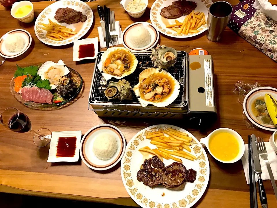 結婚記念日の夕食、ステーキ＋炉端焼き|せいりょうさん