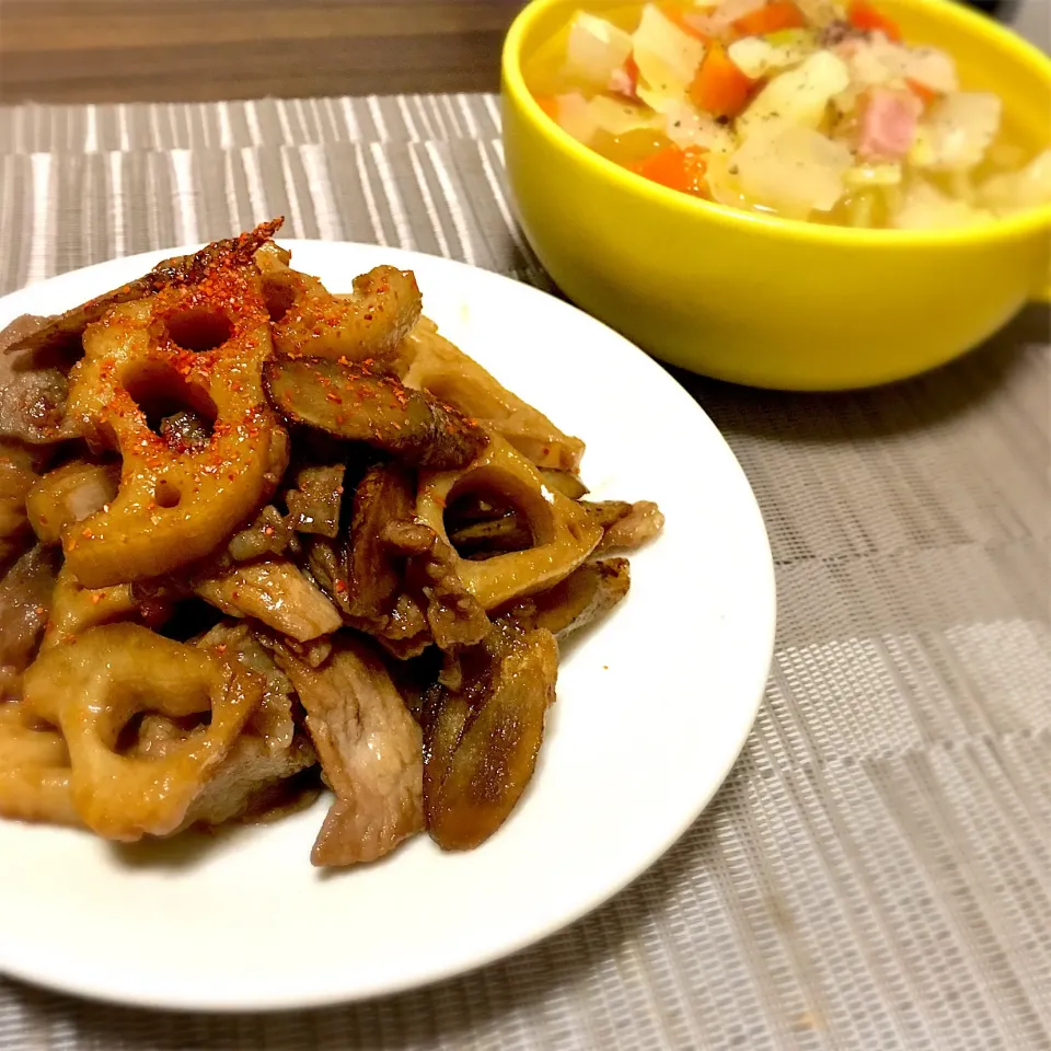 農家の野菜スープ
れんこんとごぼうと豚の甘辛バター風味|たまさん