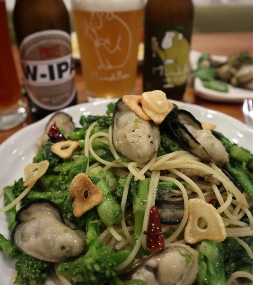 牡蠣と菜の花のペペロンチーノ🍝|なかじー。さん