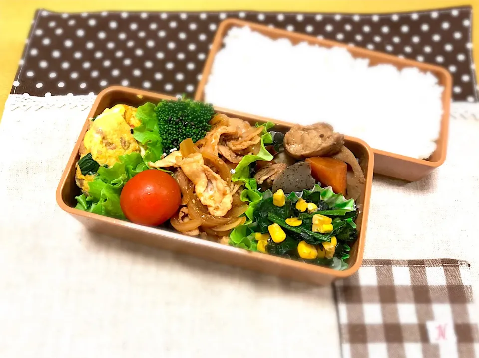 生姜焼き🐖
まん丸卵焼き🥚
筑前煮🥕
ほうれん草&コーンバター醤油🌽
🥦🍅🍚|あやこさん