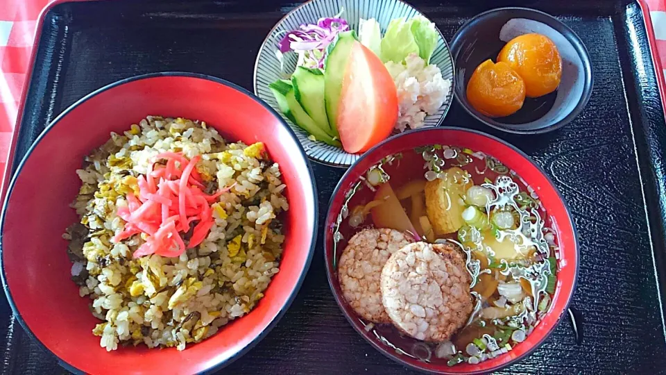 本日の賄い(1/21  高菜飯＆蕎麦の実せんべい汁❤)|かぴかぴさん