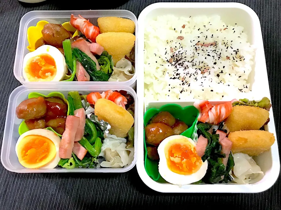 Snapdishの料理写真:ミートボールとベーコンとほうれん草のソテー弁当|mettiさん