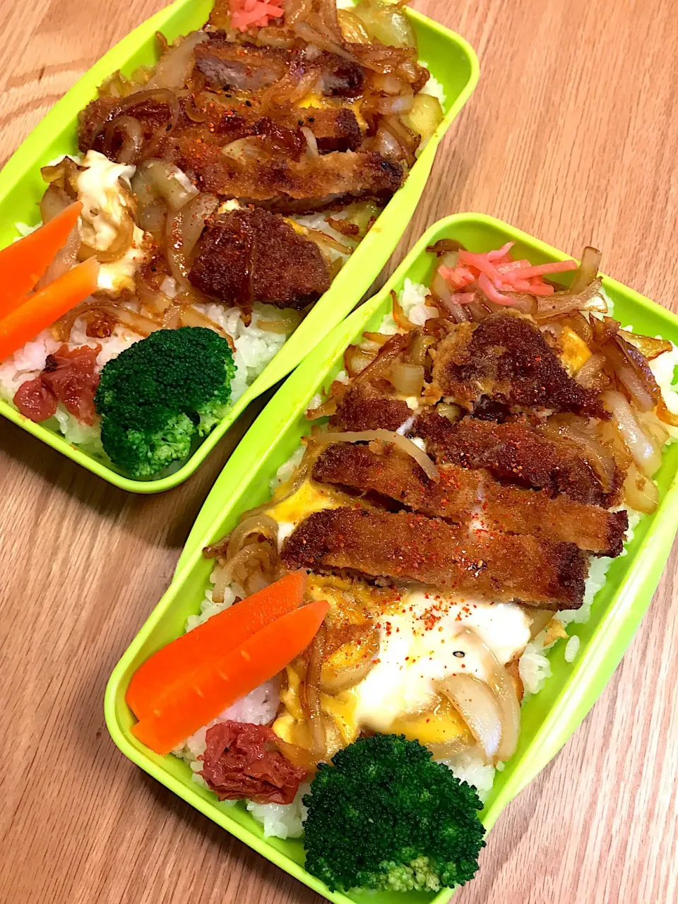 2018.1.24 中2＆高2男子カツ丼弁当〜✌(´>ω<｀)✌
 #中2弁当  #高2弁当  #カツ丼弁当|mari-pさん