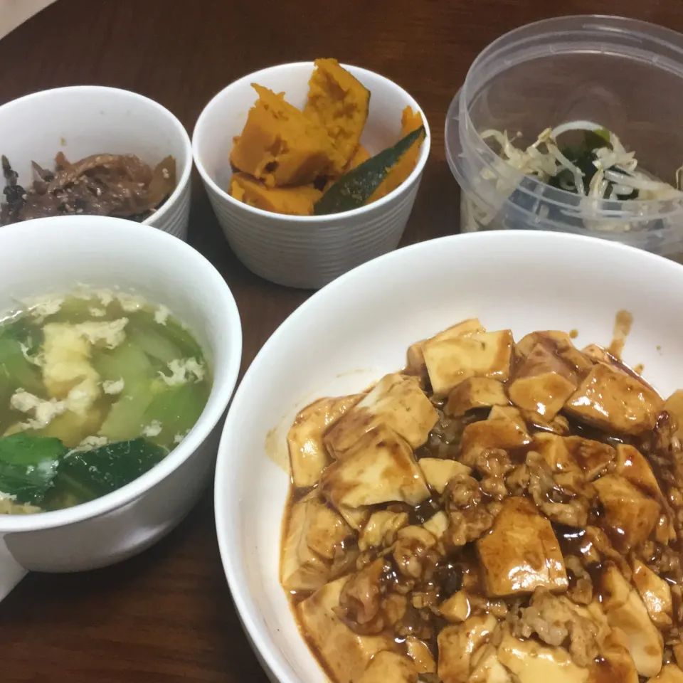 麻婆飯、青梗菜と卵白のスープ|星猫さん