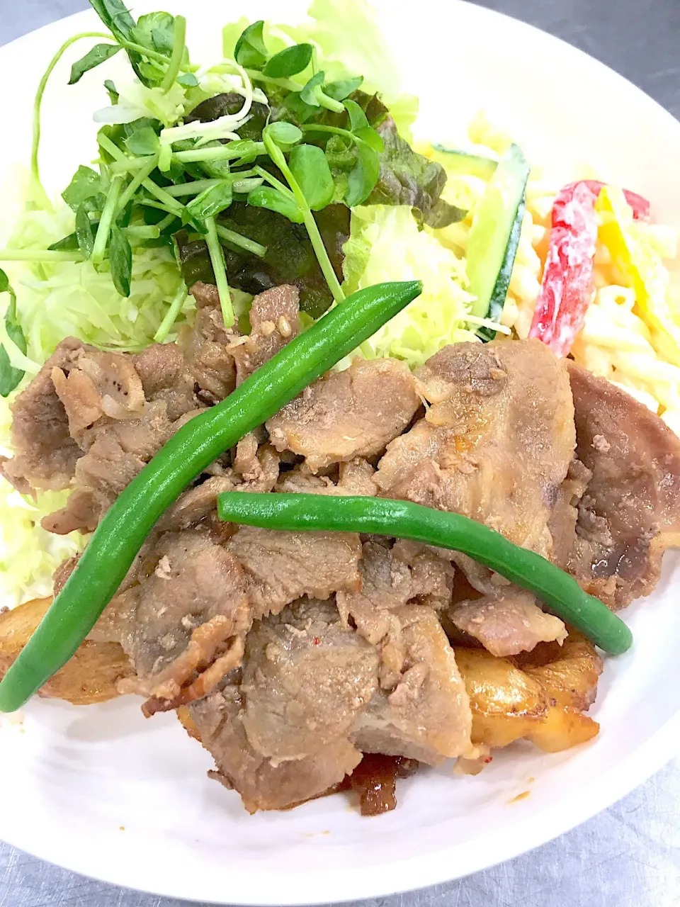 豚肉とポテトのガーリック醤油炒め|学食おばちゃんさん