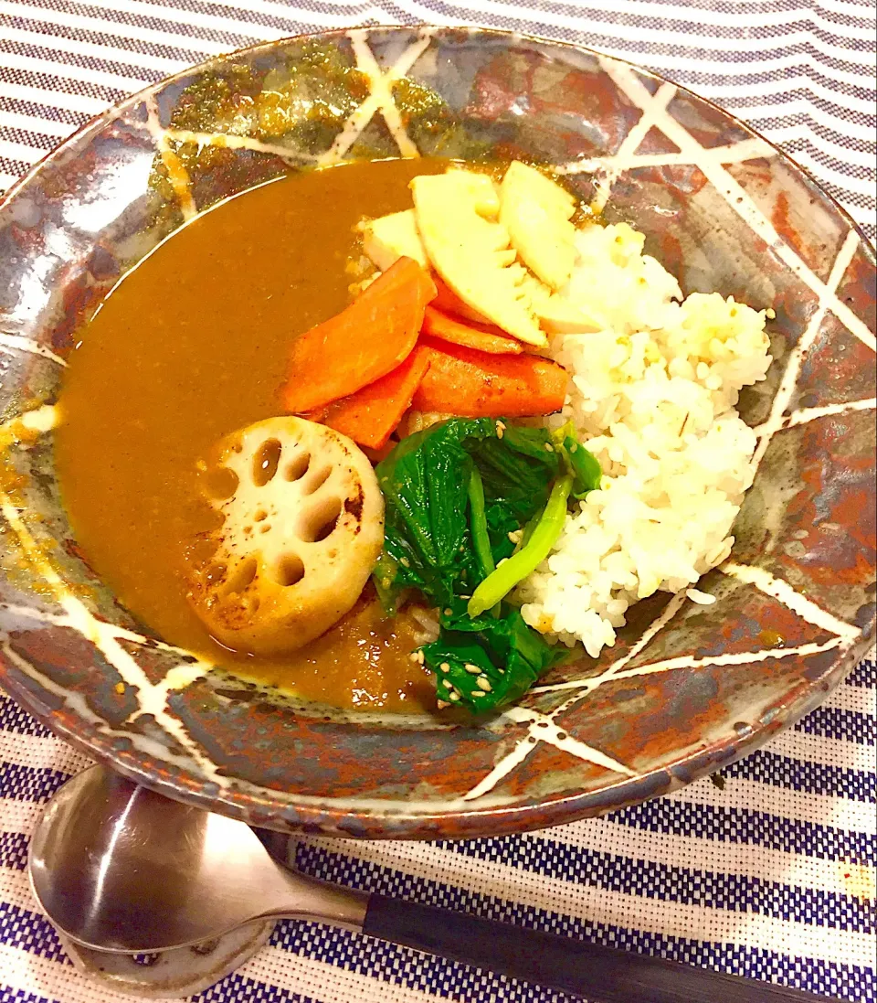 Snapdishの料理写真:もち麦入りご飯でさらさら野菜カレー   #大麦たのしみ隊|すずさん