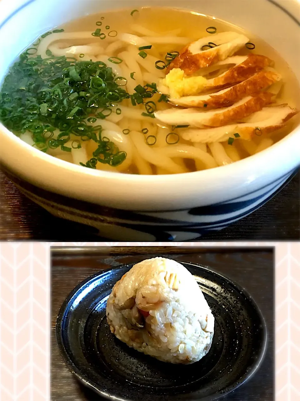 讃岐風うどん&吉野鶏めし
#炭水化物ランチ
#竹輪
#生姜
#小葱
#煮干出汁|mottomoさん