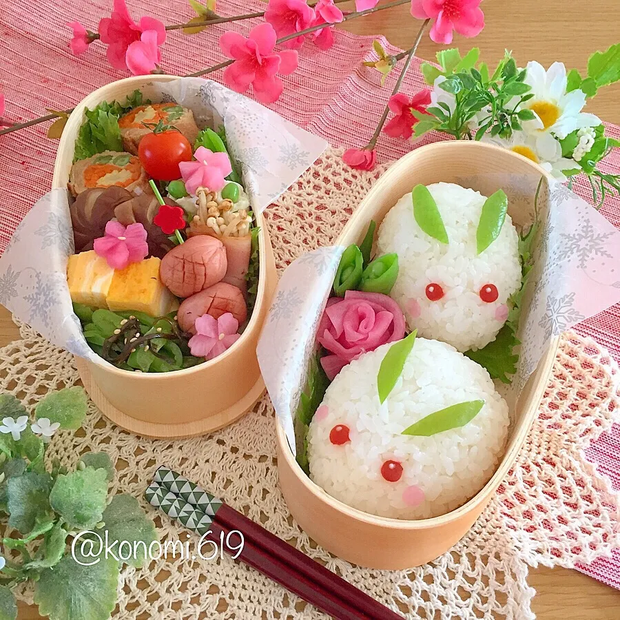 雪うさぎのおにぎり弁当🐇💕|@konomi.619さん