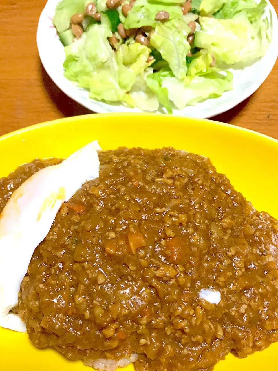 #玄米キーマカレー
#納豆サラダ|みかんさん