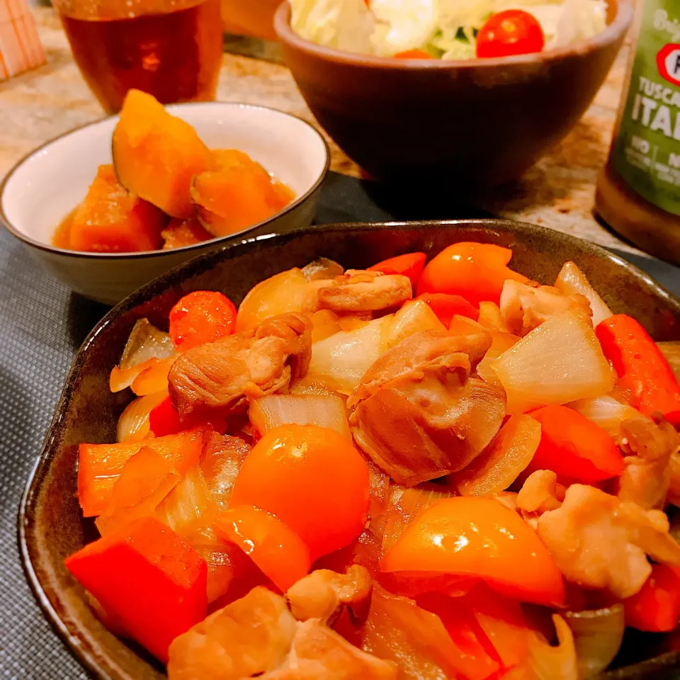 鶏肉の甘酢炒め🍳とカボチャの煮物🎃|🍎ゆかりんご🍎さん