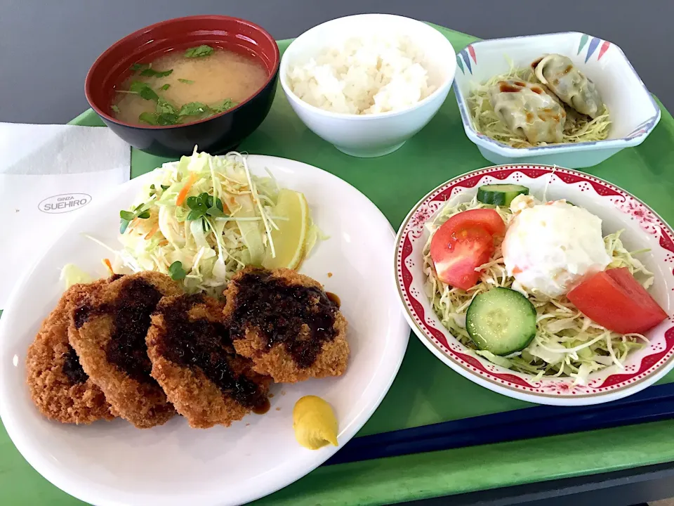 一口ひれかつ、海老ニラまんじゅう、ポテトサラダ|Tadahiko Watanabeさん