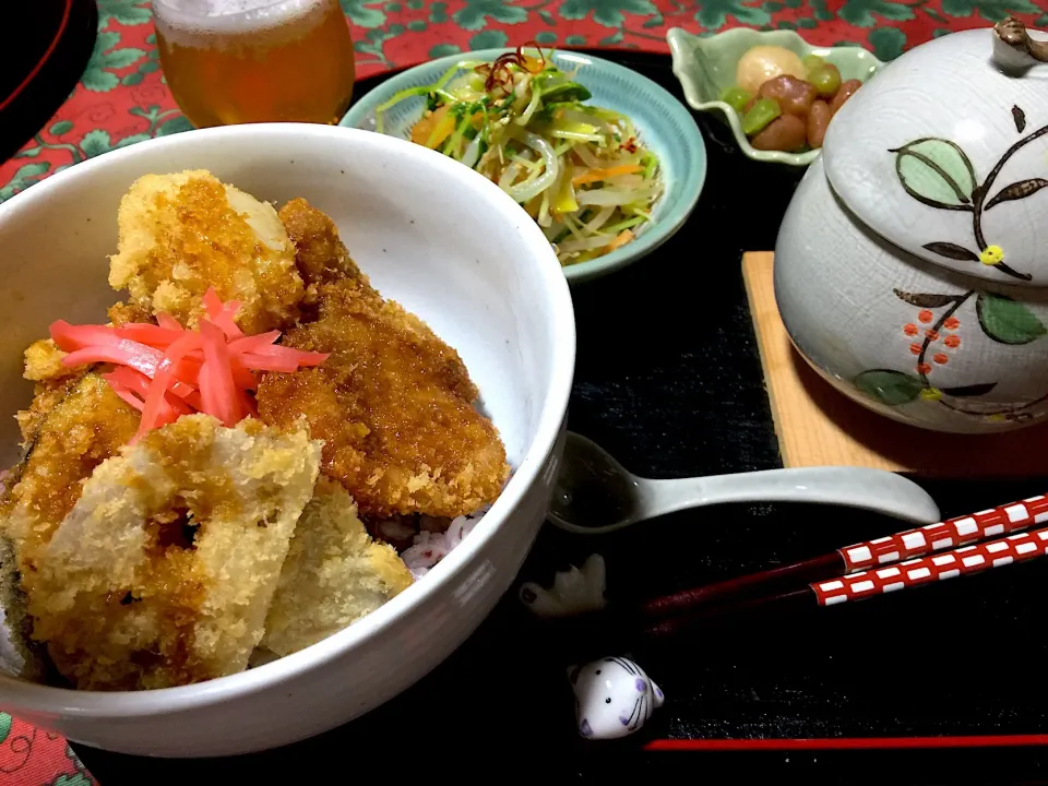 Snapdishの料理写真:🐷一口カツに🍆茄子 蓮根を揚げて丼に|keikoさん