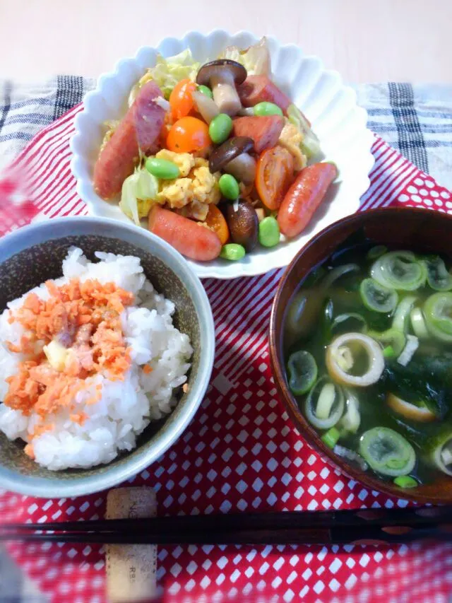 Snapdishの料理写真:あまり野菜炒め　の　夕御飯|みるくここあさん